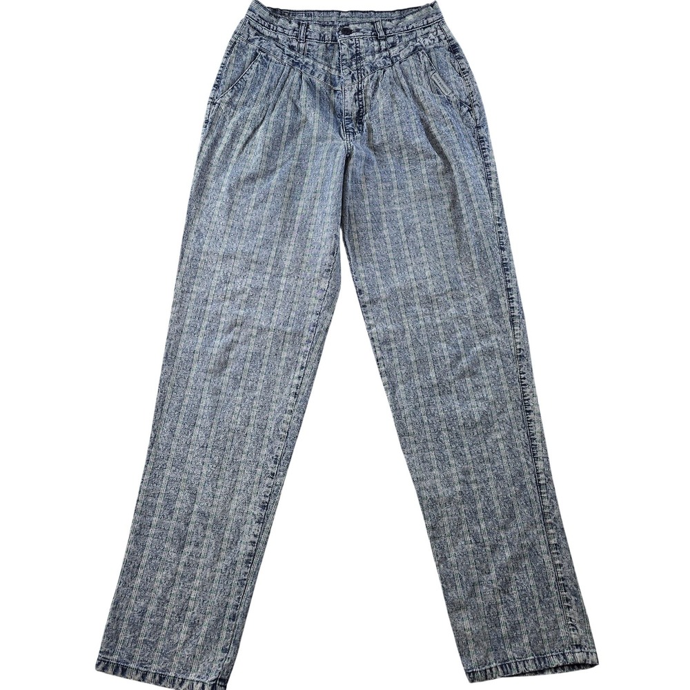Rocky Mountain Pants Womens 14 Blue‎ Vintage Striped Denim Pleated Relaxed